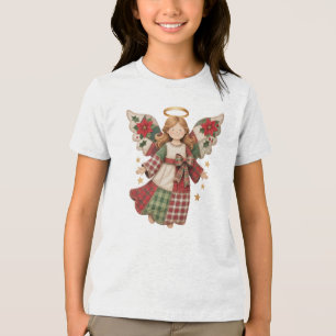 Christmas Angel with Golden Stars Tri-Blend Shirt