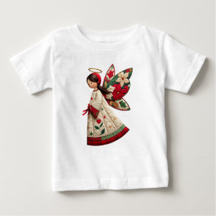 Christmas Angel with Holiday Flowers Baby T-Shirt