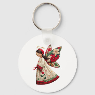 Christmas Angel with Holiday Flowers Key Ring