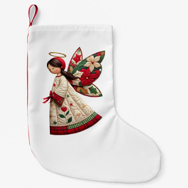 Christmas Angel with Holiday Flowers Small Christmas Stocking (Front)
