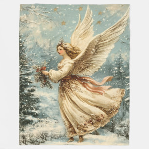 Christmas Angel With Holly Fleece Blanket