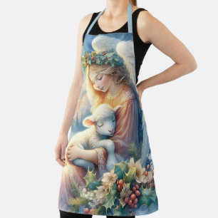 Christmas Angel with Lamb in Winter Peace Apron