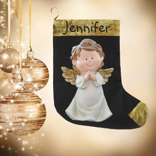Christmas Angel With Name, Gold Large Christmas Stocking
