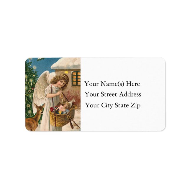 Christmas Angel With Toys Vintage Address Label (Front)