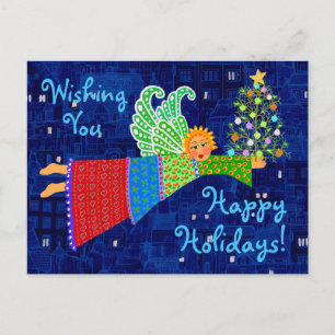 Christmas Angel with Tree a Holiday Postcard