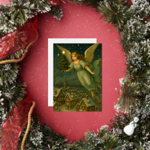 Christmas Angel With Tree Retro Victorian Era