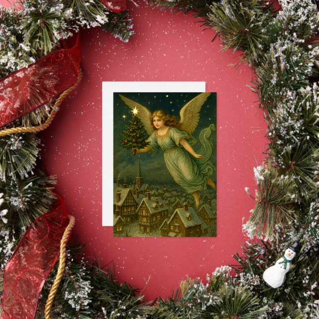 Christmas Angel With Tree Retro Victorian Era (Insitu)