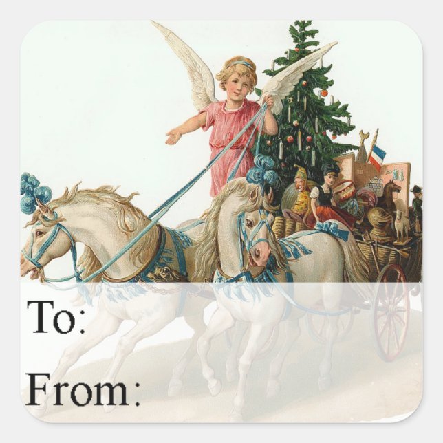 Christmas Angel With Wagon Vintage Gift Tag (Front)