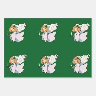 Christmas Angel Wrapping Paper Flat Sheet Set of 3