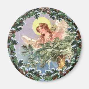 CHRISTMAS ANGEL & WREATH by SHARON SHARPE Magnet