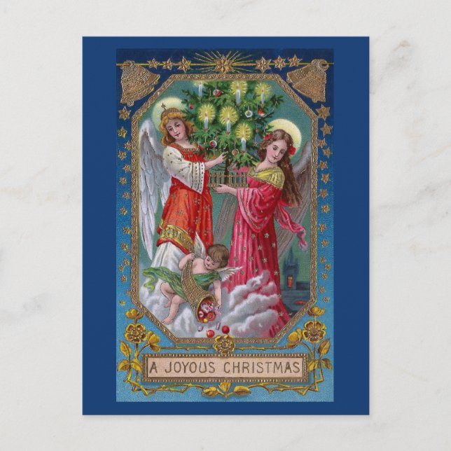 Christmas Angels and Cherub with Tree Holiday Postcard (Front)