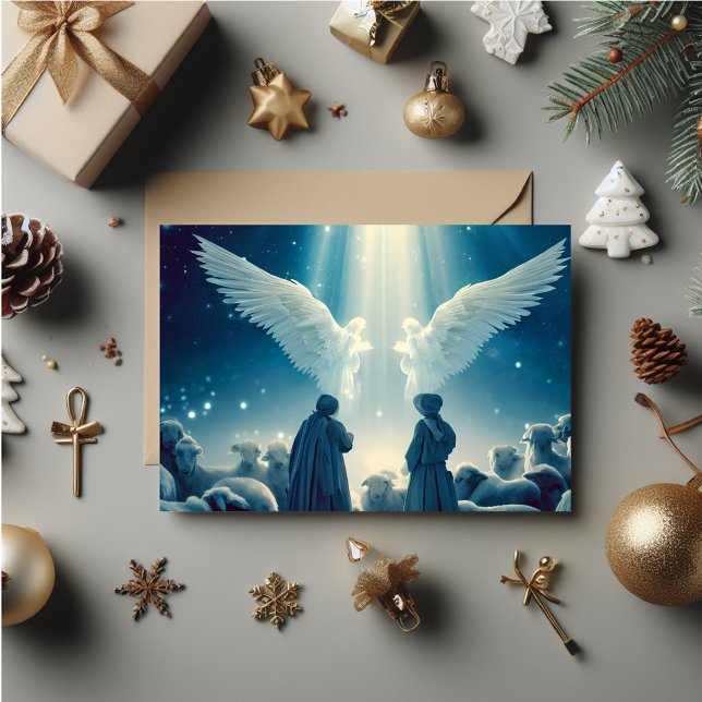 Christmas angels Christmas card (Christmas card with the angels visiting the shepherds. Personalize names and messages.)