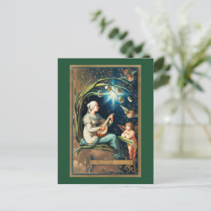 Christmas angels, stars, women and the moon holiday postcard