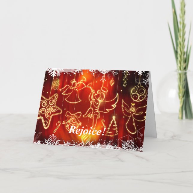 Christmas angels trumpeting "Great glad tidings" Holiday Card (Front)