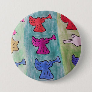 Christmas Angels With Trumpets 7.5 Cm Round Badge