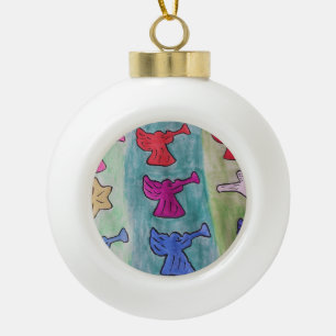 Christmas Angels With Trumpets Ceramic Ball Christmas Ornament