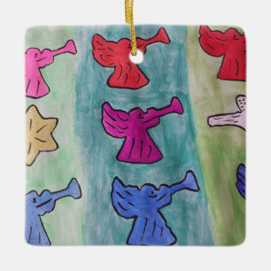 Christmas Angels With Trumpets Ceramic Ornament