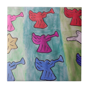 Christmas Angels With Trumpets Ceramic Tile