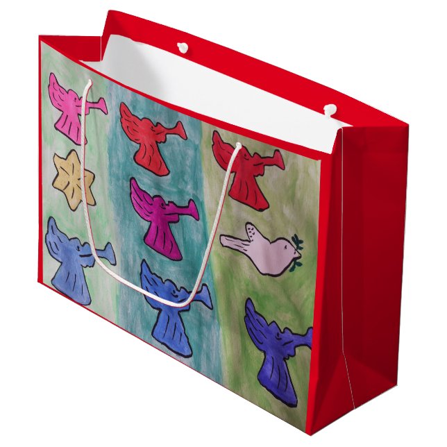 Christmas Angels With Trumpets Large Gift Bag (Front Angled)