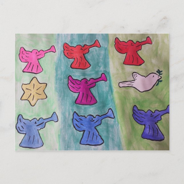 Christmas Angels With Trumpets Postcards (Front)