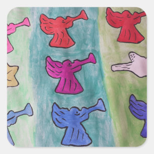 Christmas Angels With Trumpets Square Sticker