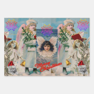 CHRISTMAS ANGELS Wrapping Paper Sheet Set of 3