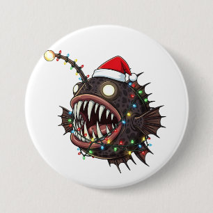 Christmas Anglerfish Lophius Santa Hat Holiday 7.5 Cm Round Badge