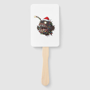 Christmas Anglerfish Lophius Santa Hat Holiday Hand Fan