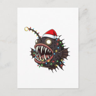 Christmas Anglerfish Lophius Santa Hat Holiday Postcard