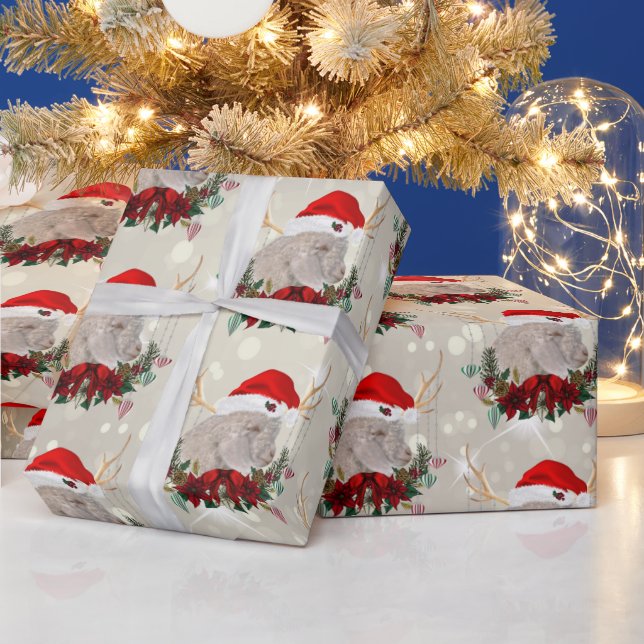 Christmas Angora Kid Goat Poinsettia Wreath Wrapping Paper (Holidays)