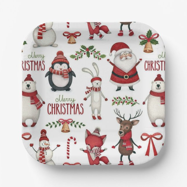 Christmas animal pattern paper plate (Front)