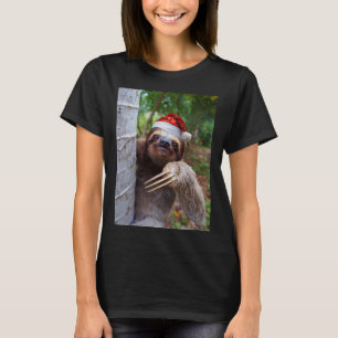 Christmas Animal Sloth Wearing Santa Hat T-Shirt