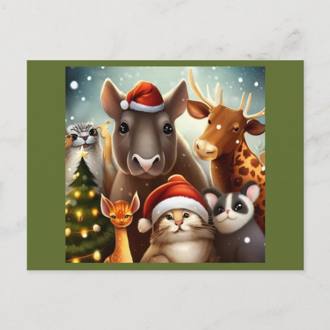 Christmas Animals 6 Holiday Postcard (Front)