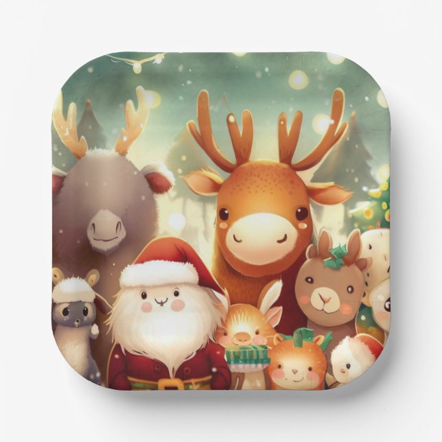 Christmas Animals 8 Paper Plate (Front)