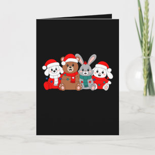 Christmas Animals Bear Bunny Dog Santa Hat Xmas Card
