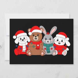 Christmas Animals Bear Bunny Dog Santa Hat Xmas Invitation