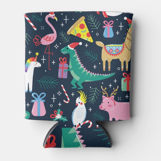 Christmas Animals, Cute Seamless Design. Can Cooler (Front)