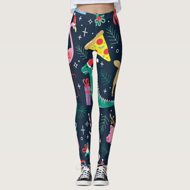 Christmas Animals, Cute Seamless Design. Leggings (Front)