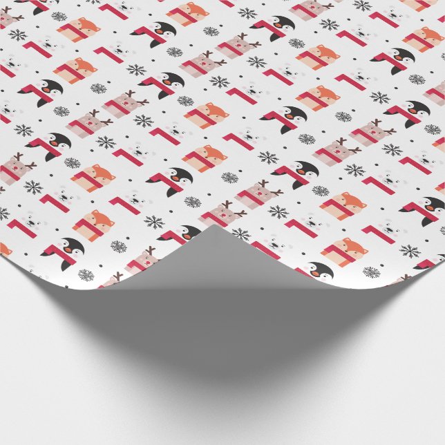 Christmas Animals, Deer, Polar Bear, Penguin & Fox Wrapping Paper (Corner)