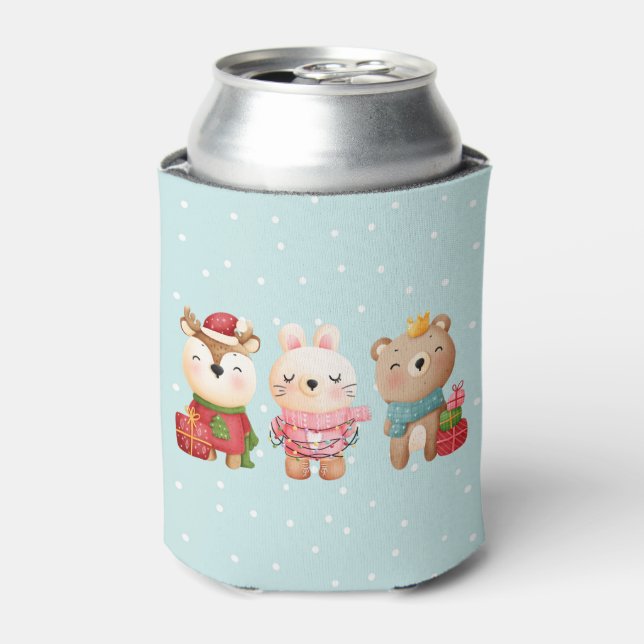 Christmas Animals in Festive Outfits Can Cooler (Can Front)