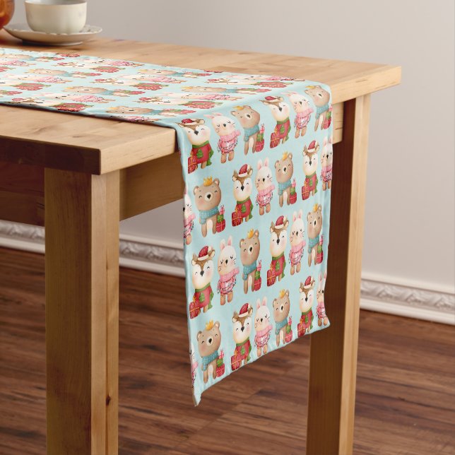 Christmas Animals in Festive Outfits Pattern Short Table Runner (In Situ)