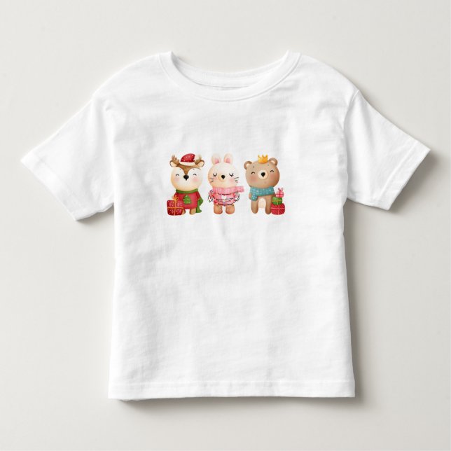 Christmas Animals in Festive Outfits Toddler T-Shirt (Front)
