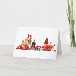 CHRISTMAS ANIMALS IN Santa hats Greeting Card