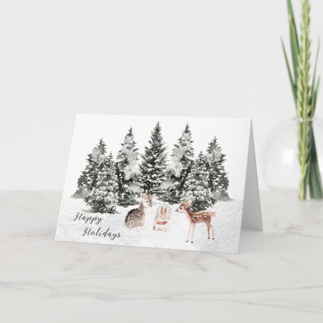 Christmas Animals Pine Forest Card (Front)