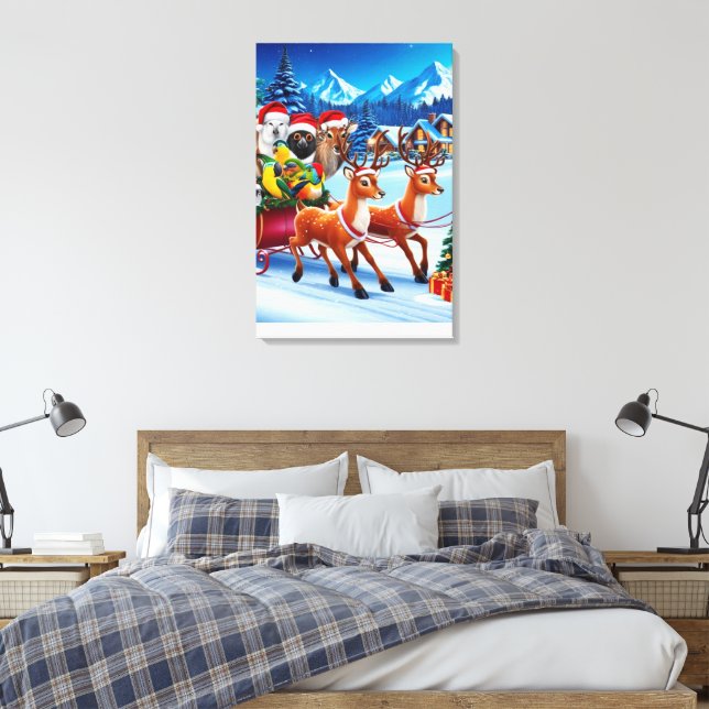 Christmas Animals Sleigh Canvas Art 20" x 30" (Insitu(Bedroom))