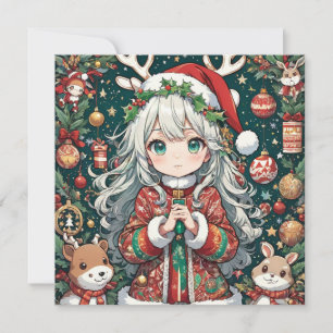 Christmas Anime girl Holiday Card