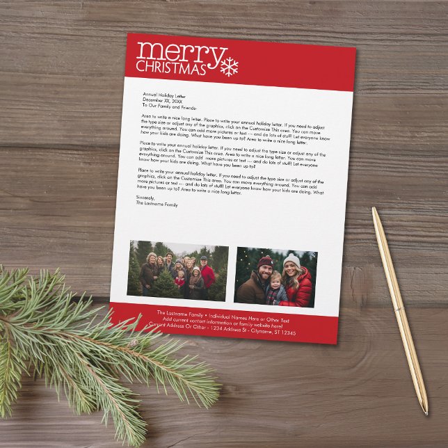 Christmas - Annual Holiday Family Letter 2 Photo Letterhead Design (Christmas Letter letterhead with 2 photos and custom text)