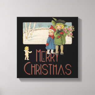 Christmas Antique Children Illustration 1920 Canvas Print