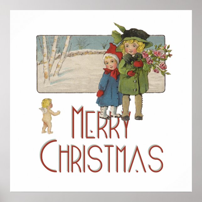 Christmas Antique Children Illustration 1920  Poster (Front)