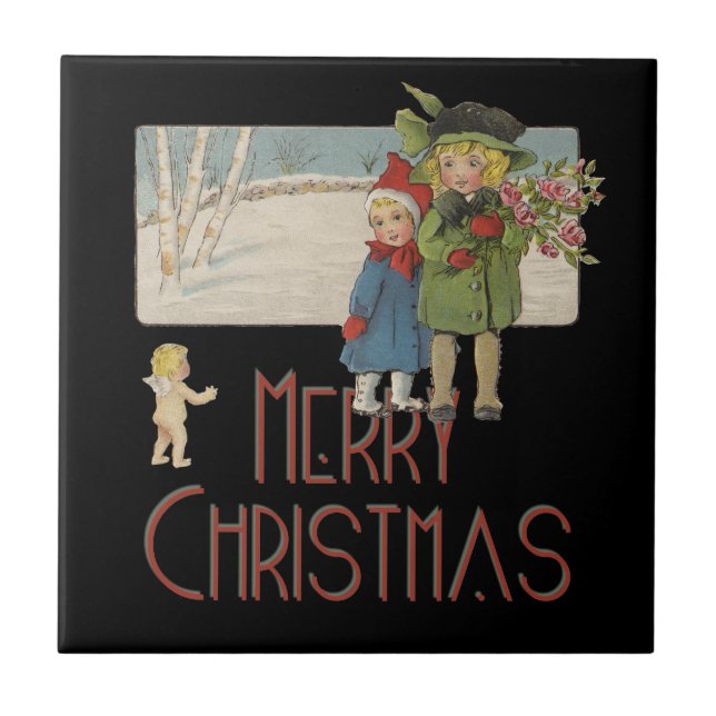 Christmas Antique Children Illustration 1920  Tile (Front)